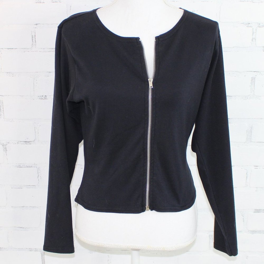 Black Zipper Long Sleeve Top